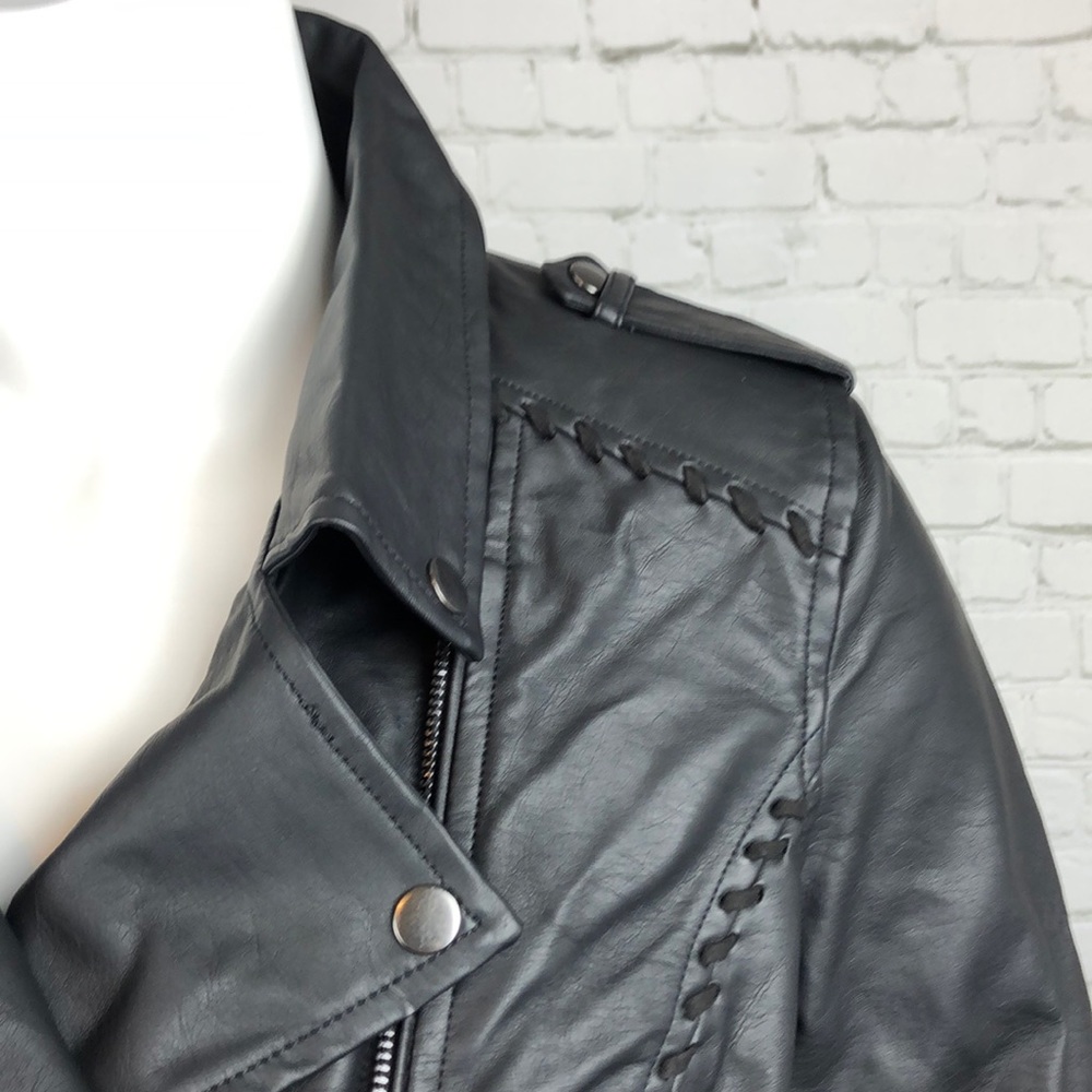 Plus Size 14 16 20 Black Faux Leather Biker Jacket - Picture 5 of 8